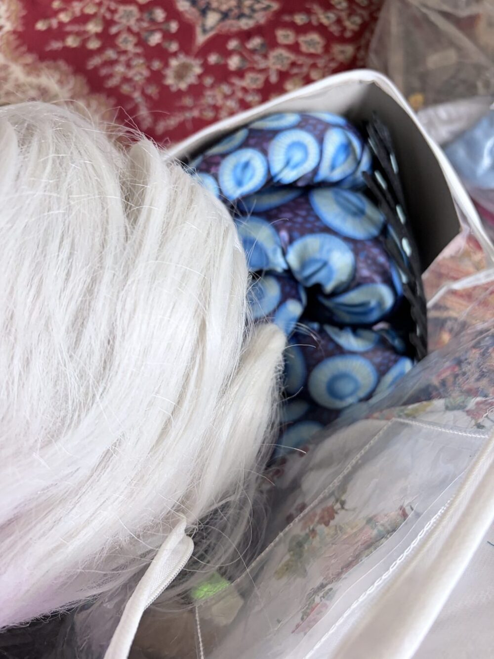 White Silver Costume Wig with Foam Hair Roller Set